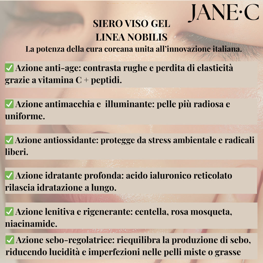 JANE•C Siero Viso Antiage- Centella Asiatica Peptidi Vitamina C- Skincare Coreana- Siero Antimacchia- Illuminante.Pelle mista e grassa,Made in Italy,30 ml