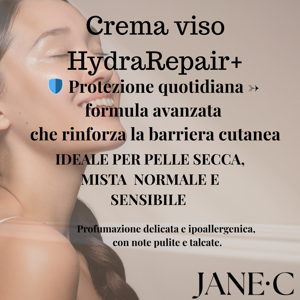 Jane•C HydraRepair+ Crema viso lenitiva con Centella asiatica – skincare coreana-Rigenerante con Peptidi e acido ialuronico -Rinforza la barriera cutanea- pelle secca e sensibile- Made in Italy- 50 ml