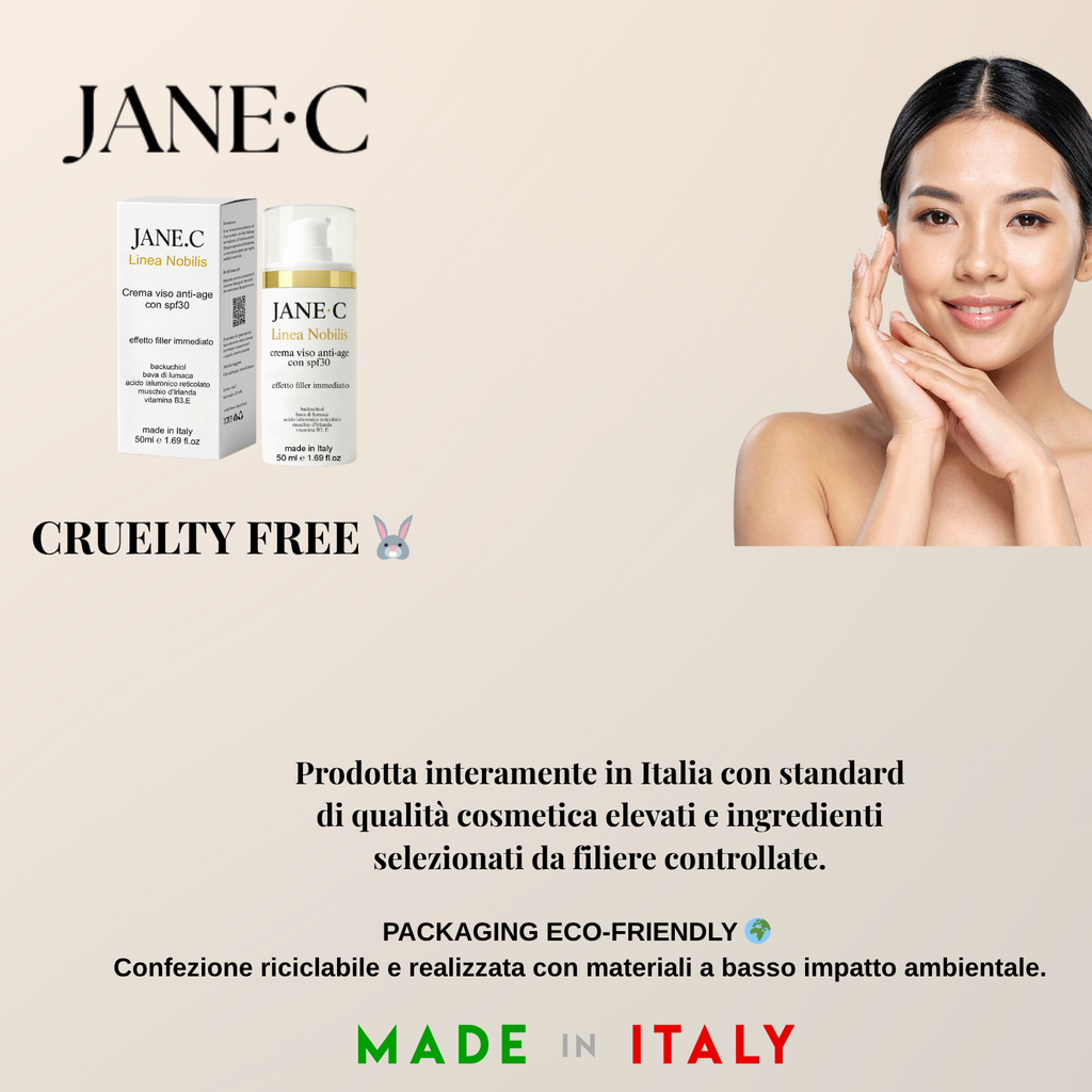JANE•C Crema Viso Antirughe Effetto filler con SPF30 – Skincare Coreana Anti-Age con Retinolo Vegetale,Bava di Lumaca, Acido Ialuronico, Vitamina B3 – Idratante e Illuminante – 50ml Made in Italy