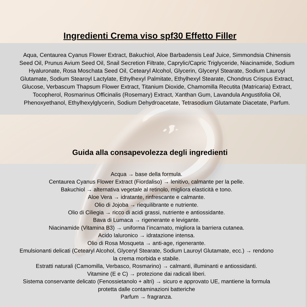 JANE•C Crema Viso Antirughe Effetto filler con SPF30 – Skincare Coreana Anti-Age con Retinolo Vegetale,Bava di Lumaca, Acido Ialuronico, Vitamina B3 – Idratante e Illuminante – 50ml Made in Italy