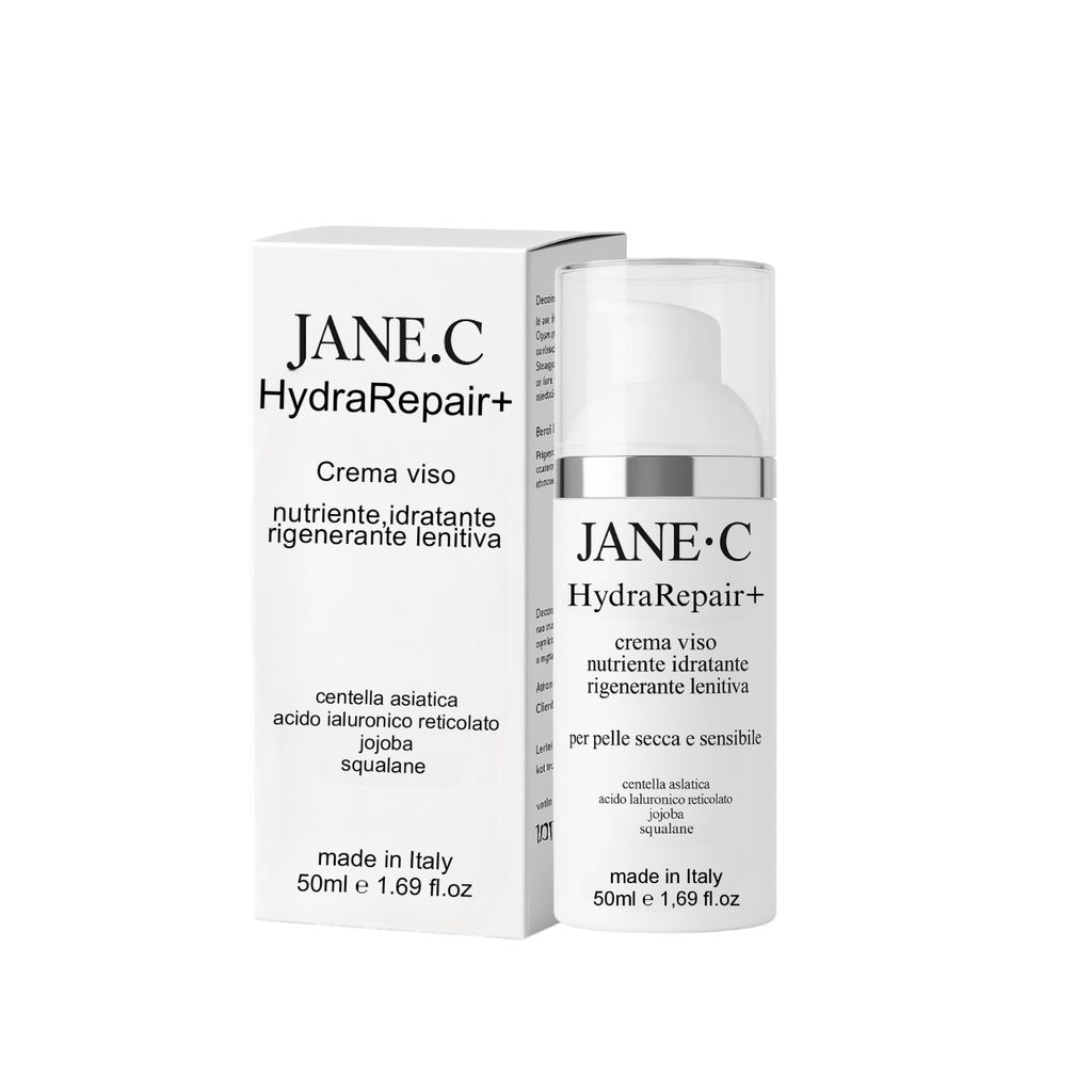 Jane•C HydraRepair+ Crema viso lenitiva con Centella asiatica – skincare coreana-Rigenerante con Peptidi e acido ialuronico -Rinforza la barriera cutanea- pelle secca e sensibile- Made in Italy- 50 ml