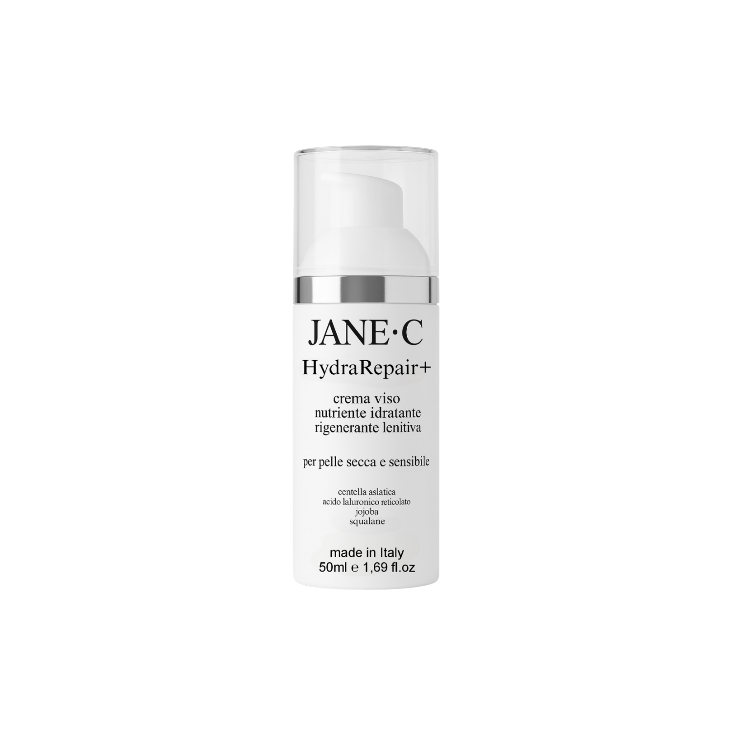 Jane•C HydraRepair+ Crema viso lenitiva con Centella asiatica – skincare coreana-Rigenerante con Peptidi e acido ialuronico -Rinforza la barriera cutanea- pelle secca e sensibile- Made in Italy- 50 ml