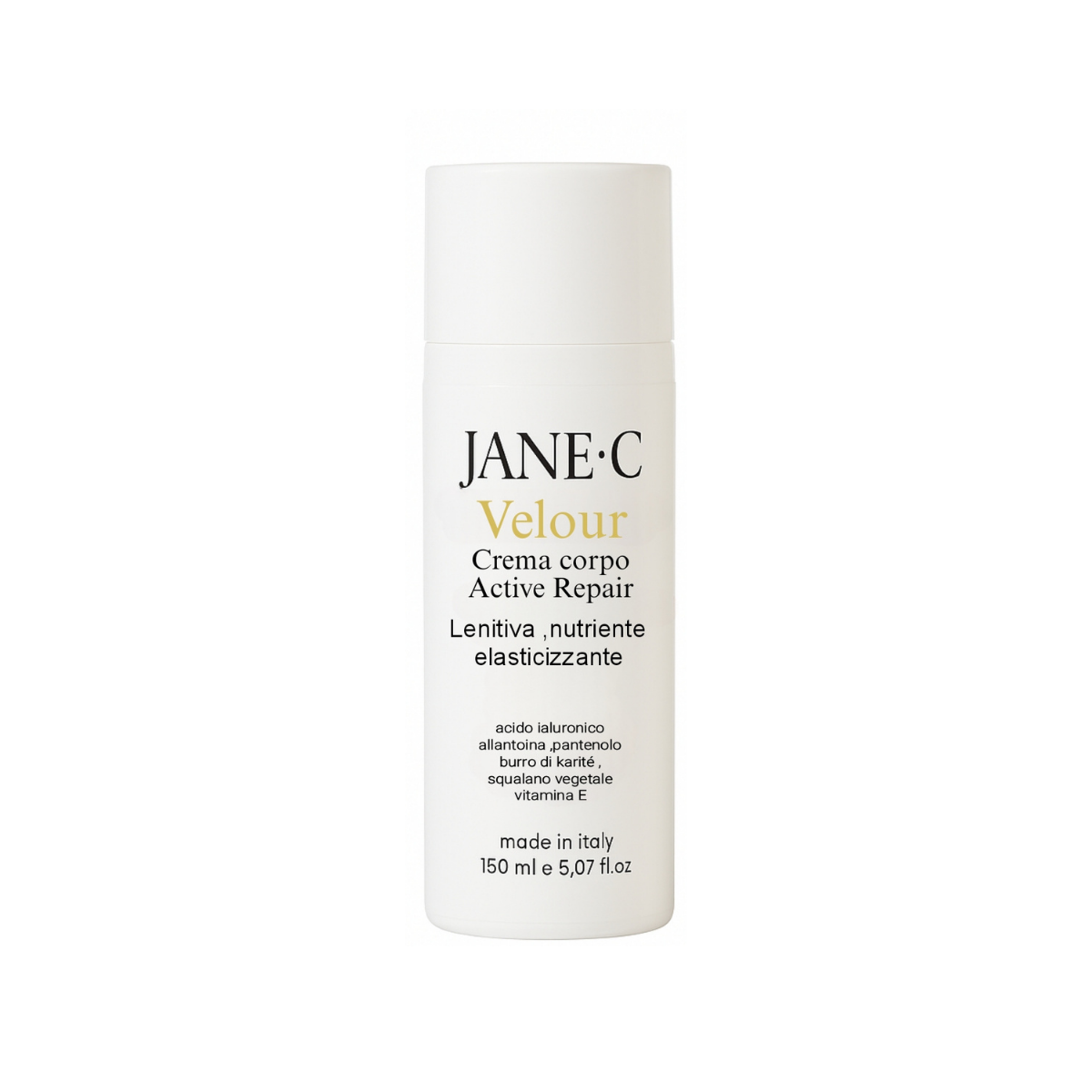 JANE•C Velour – Crema Corpo Ultra Idratante •Rigenerante e Lenitiva a Rapido Assorbimento • Con Acido Ialuronico, Pantenolo e Vitamina E • Ideale per pelle secca e sensibile • Made in Italy –150 ml